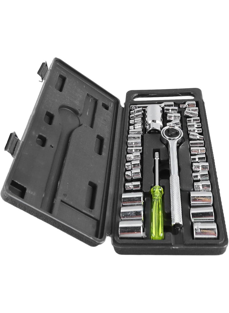 GGOOT Mechanics Tools Kit, 40Pcs Carbon Steel Mechanics Tools Kit Socket Wrench Household Hardware Auto Repair Tools for Home Factory, Socket Wrenches - Image 3