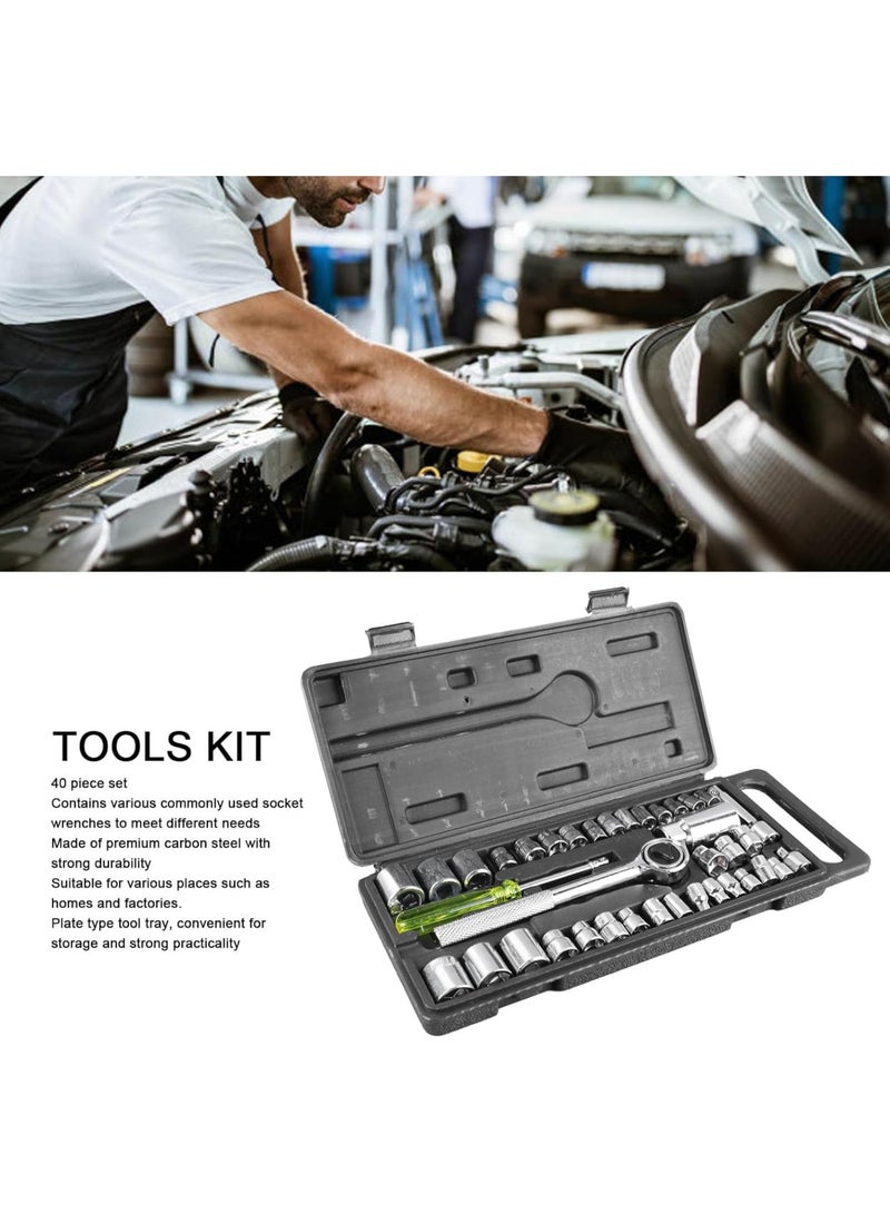 GGOOT Mechanics Tools Kit, 40Pcs Carbon Steel Mechanics Tools Kit Socket Wrench Household Hardware Auto Repair Tools for Home Factory, Socket Wrenches - Image 4