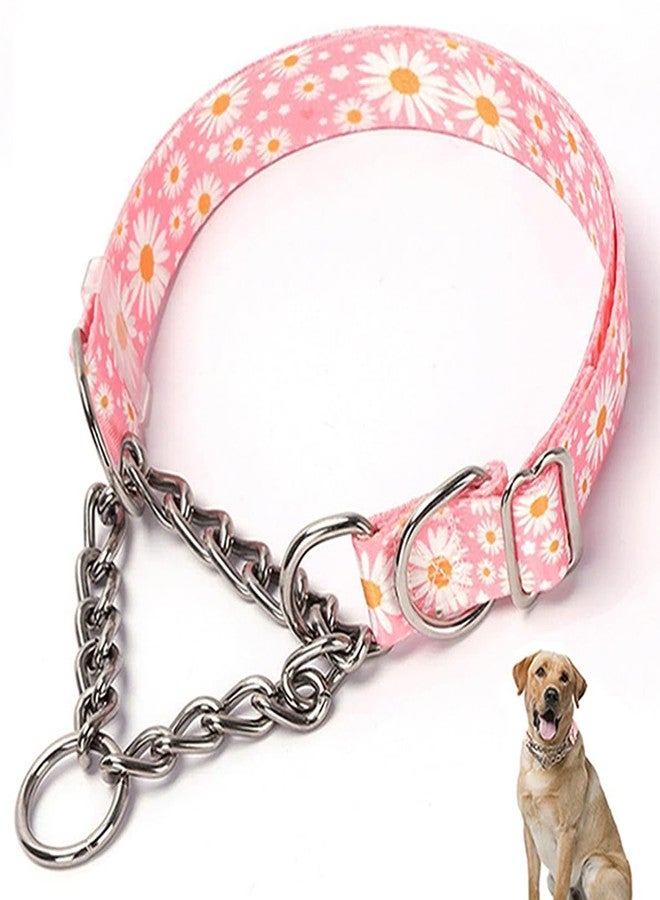 cyhaen Choke Chain for Dogs,Martingale Dog Collar for Large Dogs,Training Escape Proof Heavy Duty Dog No Pull Dog Collar for Medium Large Pet Boy Male Dogs,Pink Daisy L - Image 1