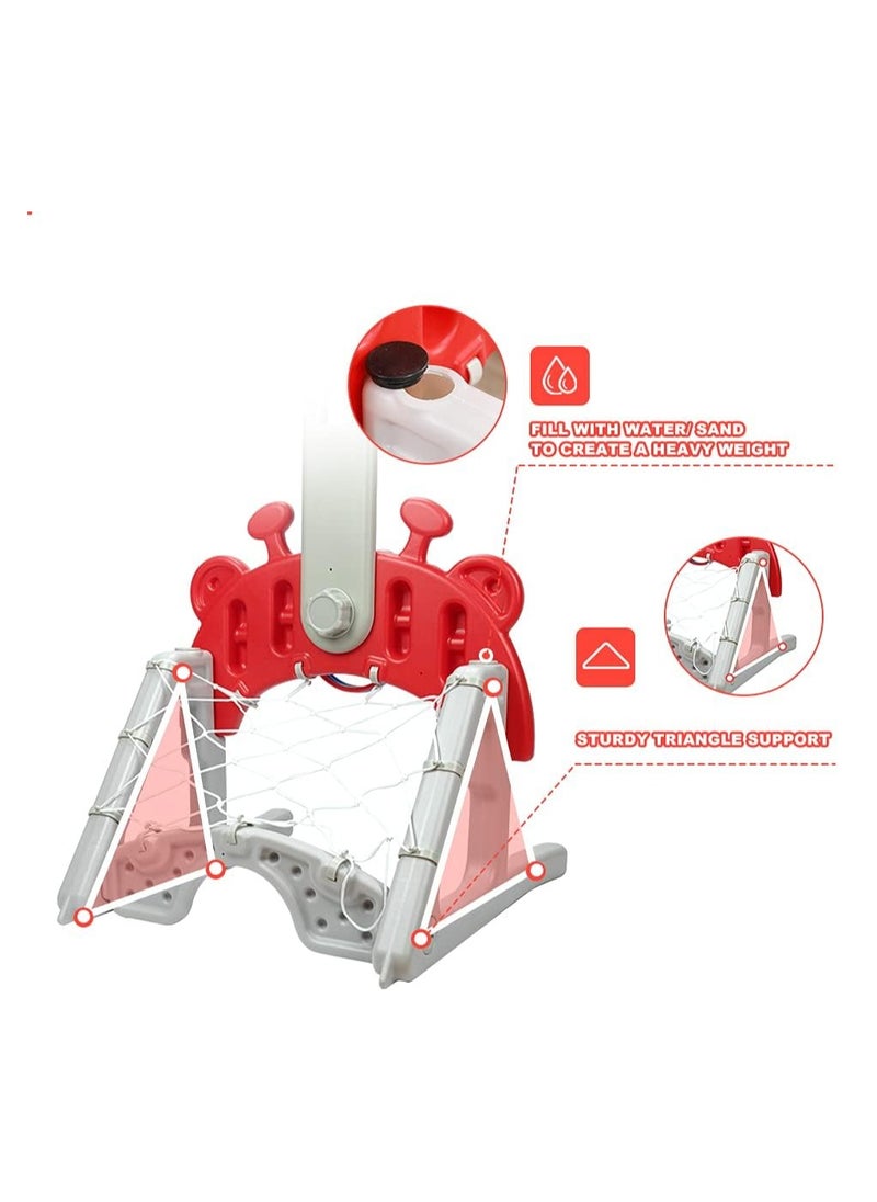 FULL JOY 5 in 1 Basketball Hoop Set :Basketball, Soccer, Golf, Ring toss, Music ,Red  - Image 2