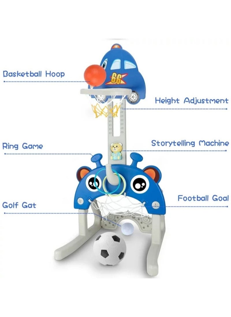 FULL JOY 5 in 1 Basketball Hoop Set :Basketball, Soccer, Golf, Ring toss, Music ,Red  - Image 4