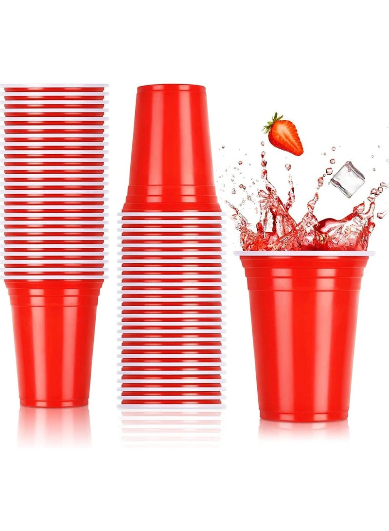 Vitacelli 100 Piece Disposable Plastic Cups, Red 16-Ounce Disposable Plastic Party Cups, Red Heavy Duty Cups, Ideal for Weddings, Party’s, Birthdays, Dinners, Lunch’s. - Image 1