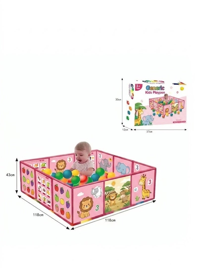 STORE 7 Foldable Kids Play Fence - Safe Playground with Colorful Cartoon Educational Walls, Kids Play Tent with Colorful Balls - Playhouse - for Home and Garden - Image 3