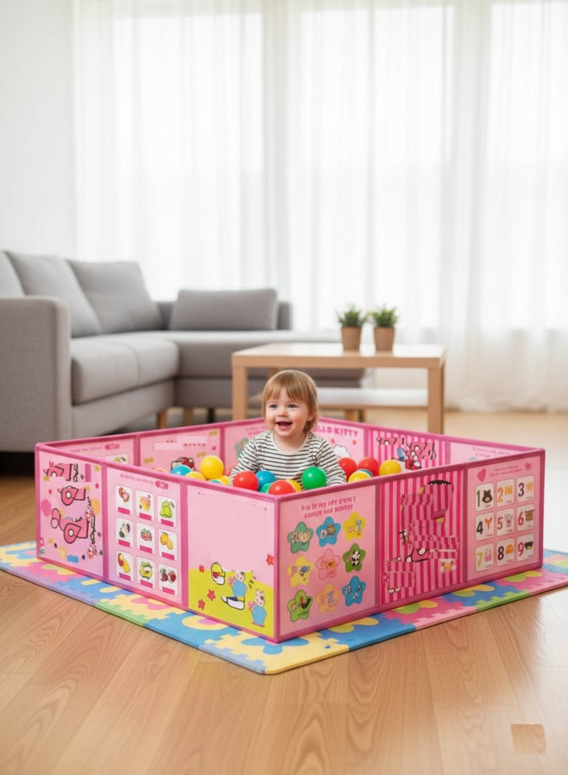 STORE 7 Foldable Kids Play Fence - Safe Playground with Colorful Cartoon Educational Walls, Kids Play Tent with Colorful Balls - Playhouse - for Home and Garden - Image 2