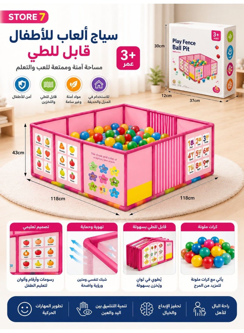 STORE 7 Foldable Kids Play Fence - Safe Playground with Colorful Cartoon Educational Walls, Kids Play Tent with Colorful Balls - Playhouse - for Home and Garden - Image 1