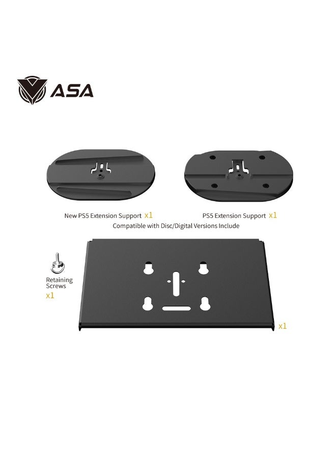 ASA Wall Mount Bracket for PlayStation 5 & PS5 Slim (Disc & Digital) – Heavy Duty Steel Wall Mount with 2 Controller Holders and Headset Hook, Space-Saving Gaming Setup – Black - Image 3