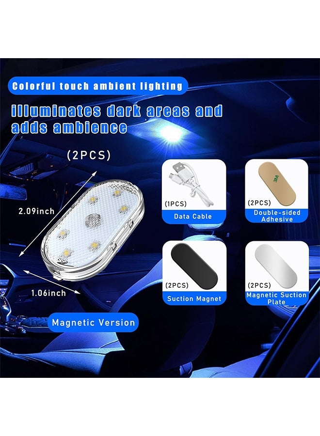 جيفت مصابيح LED للسيارات، مصابيح LED صغيرة محمولة تعمل باللمس، مزودة بستة مصابيح LED ساطعة، قابلة لإعادة الشحن عبر USB، وإضاءة طوارئ للسيارة (ضوء أزرق). - Image 2