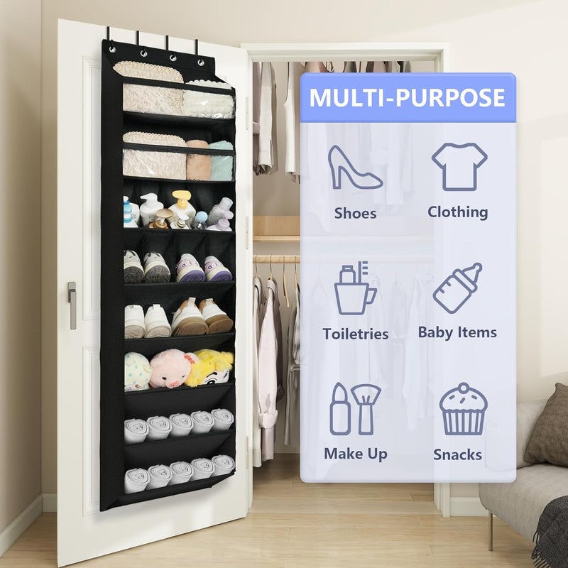 FENTEC Over Door Shoe Storage Organiser 8 Tier Hanging Shoe Rack Storage Organizer for Space Saving, Back of Door Shoes Organiser Deep Pockets with Sturdy Hooks, 1 Pack, Black - Image 5