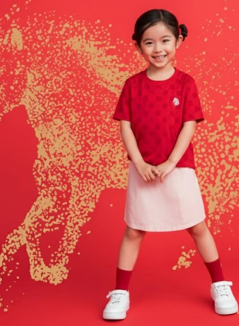 GIORDANO  Kid's Regular Fit Cotton Crew Neck LNY Print Tee  | Best Price UAE