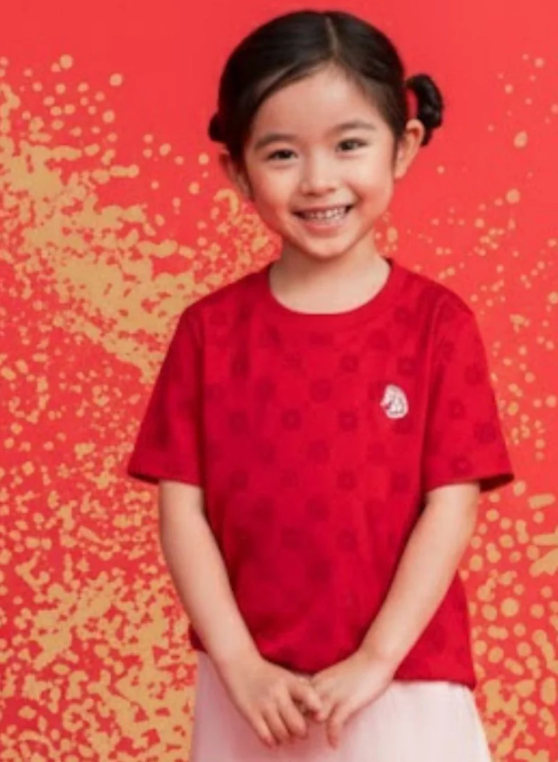 Kid's Regular Fit Cotton Crew Neck LNY Print Tee