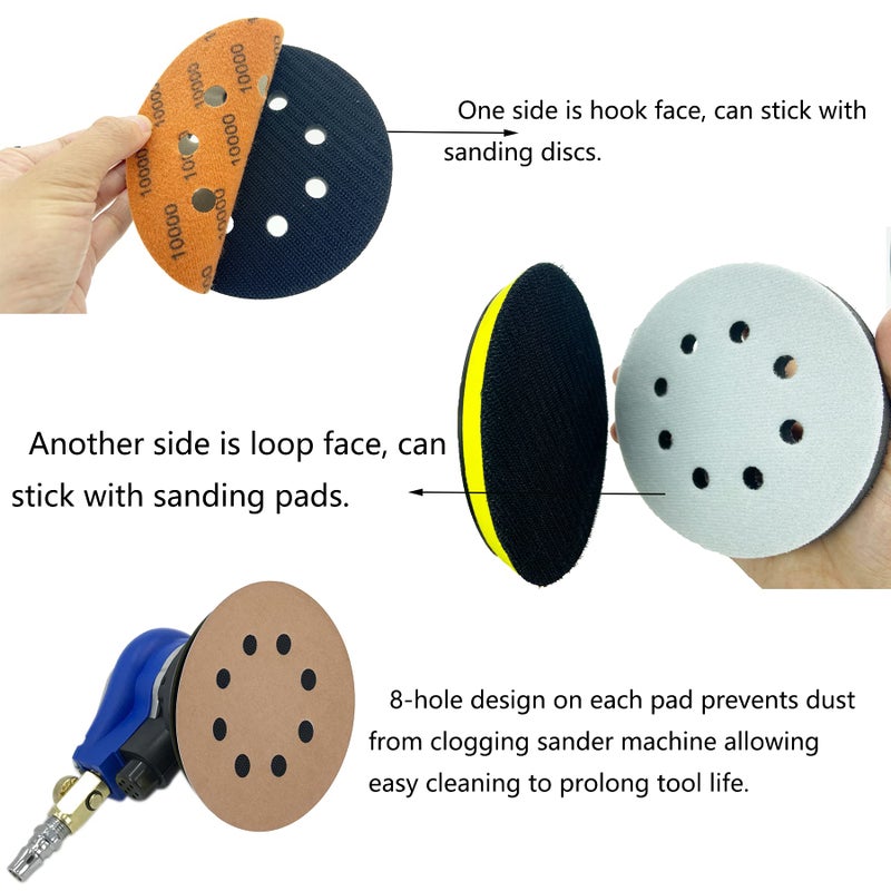 CKFCXC 32pcs Sandpaper 8 Hole 5 inch Sanding Discs Hook and Loop 1500-10000 Grits Wet Dry Sandpaper with 2pcs Interface Pads for Random Orbital Sander Automotive Metal Polishing - Image 5