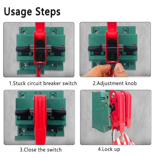PILISPARK Circuit Breaker Lockout,Red Electrical Box Circuit Breaker Lockout,Tagout Breaker Box Lock for 110-240v Standard Single and Double Toggles,OSHA Compliant (2 Set with Lock) - Image 5