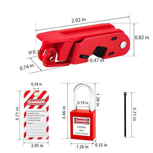PILISPARK Circuit Breaker Lockout,Red Electrical Box Circuit Breaker Lockout,Tagout Breaker Box Lock for 110-240v Standard Single and Double Toggles,OSHA Compliant (2 Set with Lock) - Image 3