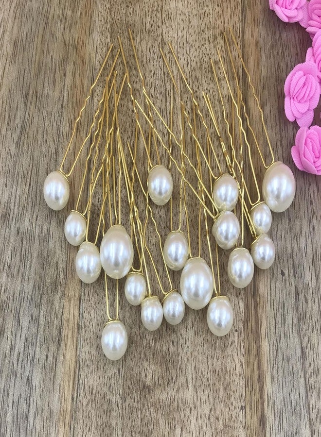 Arooman™ White Pearl Bridal Hair Juda Pin/Bun Stick, Hair Accessories For Girls & Women, Pack-18 - Image 2