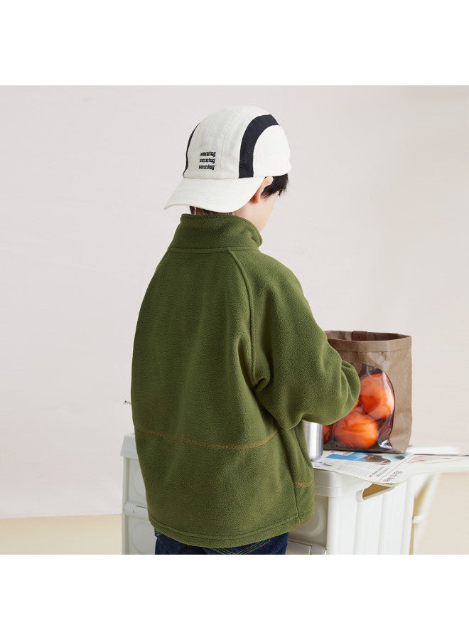 Double Sided Polar Fleece】 Boys' Warm Jacket 2025 Spring/autumn Kids' Embroidered Stand-up Collar Cardigan - Image 2