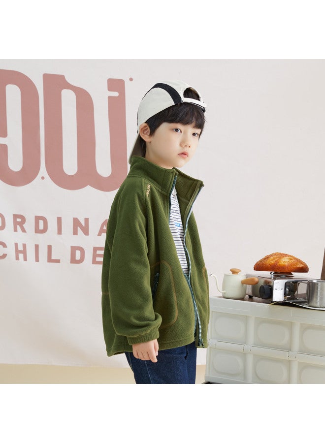Double Sided Polar Fleece】 Boys' Warm Jacket 2025 Spring/autumn Kids' Embroidered Stand-up Collar Cardigan - Image 3