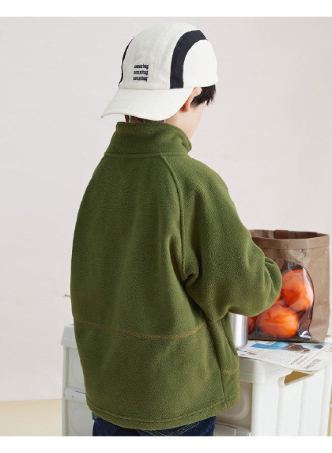 Double Sided Polar Fleece】 Boys' Warm Jacket 2025 Spring/autumn Kids' Embroidered Stand-up Collar Cardigan - Image 1