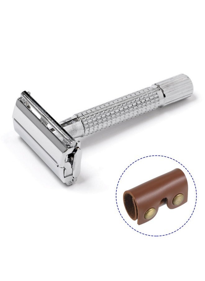 M METERXITY Razor Cover Protective Sheath - Double Edge Leather Safety Razor Protective Sheath Travel Cover, Apply To Shaver Razor (3.3 X 1.8 Inch, Brown)  - Image 2