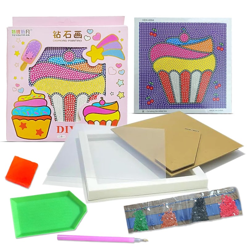 LitVibes DIY Diamond Painting Kit with Frame for Kids Adults Art Craft Set Suitable for Home Wall Decoration Fun Birthday Return Gift for Children ParentChild Game ICE Cream Design