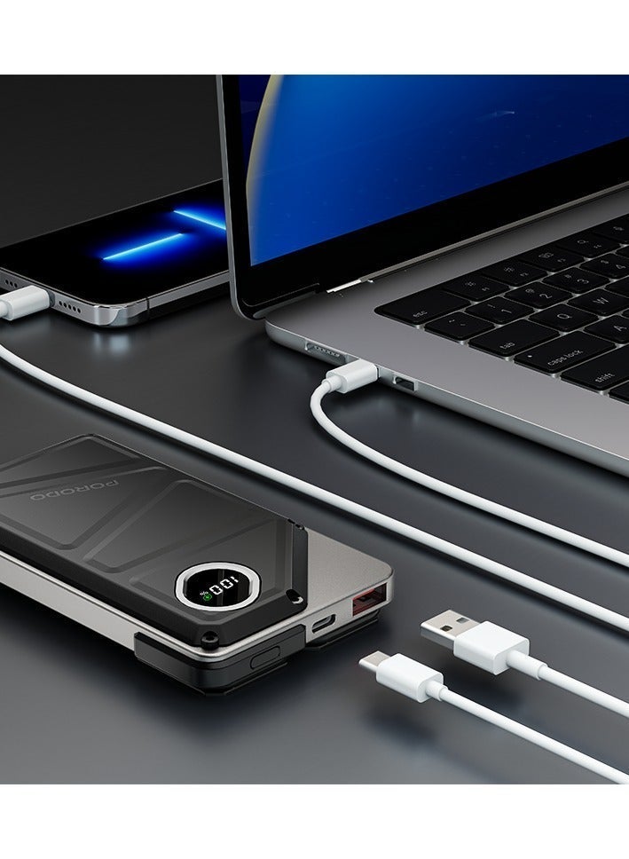 porodo Power Bank 10000mAh 22.5W PD & QC Fast Charging, USB-C and USB-A Portable Charger, Fast Charging Battery Pack with Built-In Cables for iPad Pro, iPhone 17 Series, Samsung, Galaxy S25U - Image 4