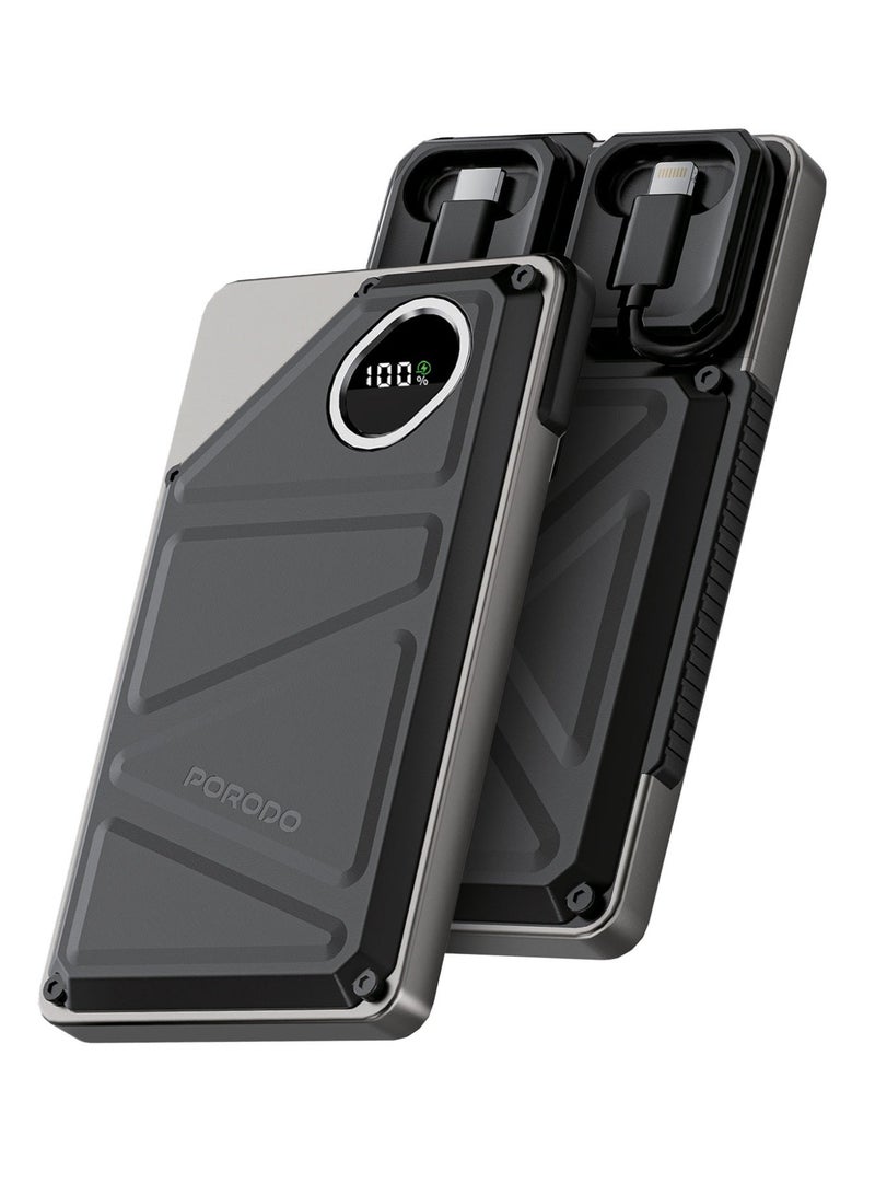 porodo Power Bank 10000mAh 22.5W PD & QC Fast Charging, USB-C and USB-A Portable Charger, Fast Charging Battery Pack with Built-In Cables for iPad Pro, iPhone 17 Series, Samsung, Galaxy S25U - Image 1