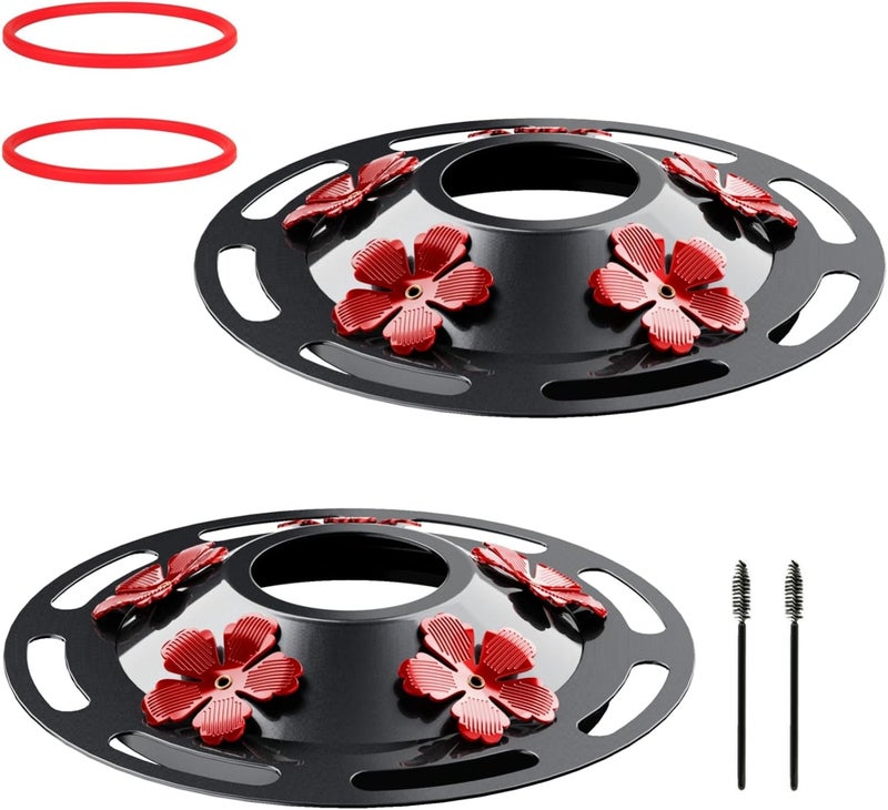 WOSIBO 2 Pack Hummingbird Feeder Bottom Base Large Metal Covers with 2Pcs Seal Rings and Brushes Hummingbird Feeder Accessories Replacement Part No Nectar Base Compatible with Glass Bottle Base (2, Black-2) - Image 1