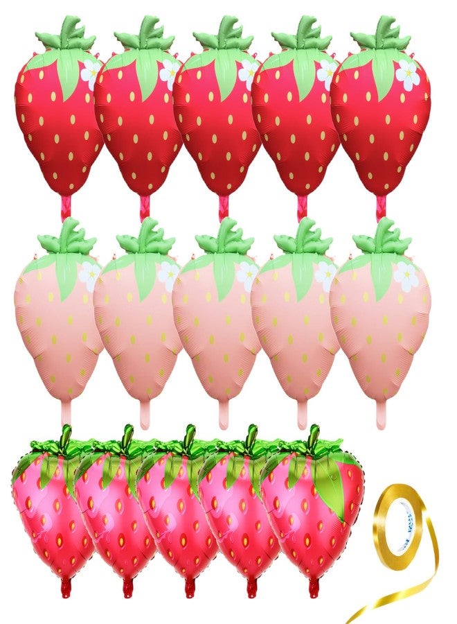 Gaahkai 15 Pack Strawberry Foil Balloons, 25" Globos De Fresas Para Cumpleaños with Ribbon for Baby Shower Wedding Birthday Party Decoration - Image 1