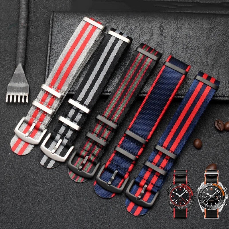 Bluejw Durable Replacement 100% Nylon Watch Strap – Smooth 1-Piece Seatbelt-Style Band with Striped Pattern for Vintage Watches, Fits 18mm 20mm 22mm - Image 2