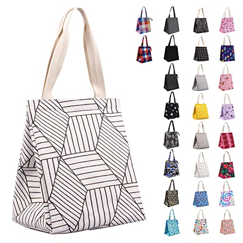 iknoe Insulated Lunch Bag for Women 9L Sturdy WideOpen Foldable  Portable Lunch Tote with Interior Pockets Waterresistant Thermal Lunch Cooler for Adults Picnic Beach White Rhombus