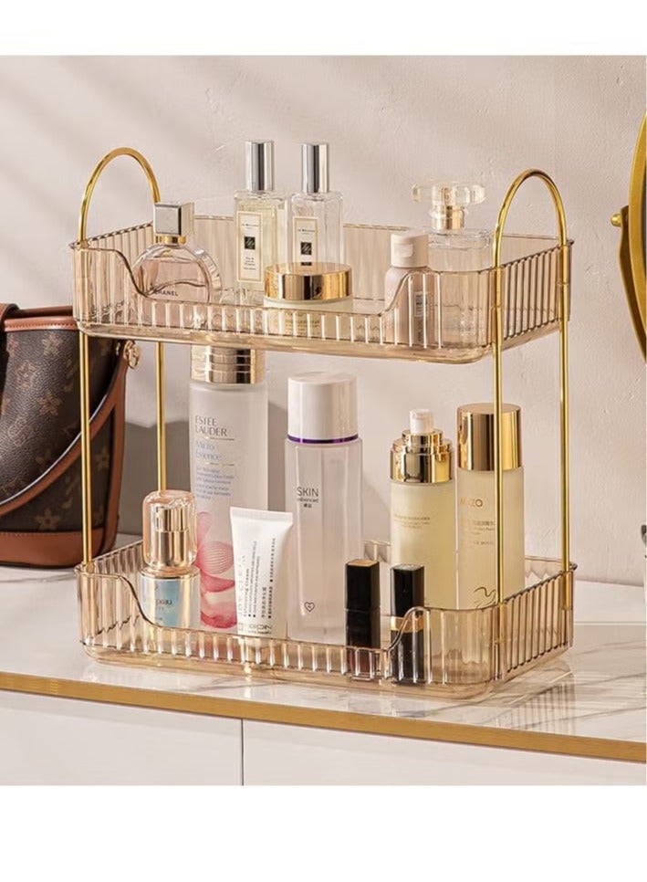 2 Tier-Glod Acrylic Bathroom Countertop Organizer Vanity Counter Organizer Shelf Spice Rack Organizer for Kitchen - Luxury Style Easy to Assemble Higher Layer Spacing Brand Service Great Gift - Image 2