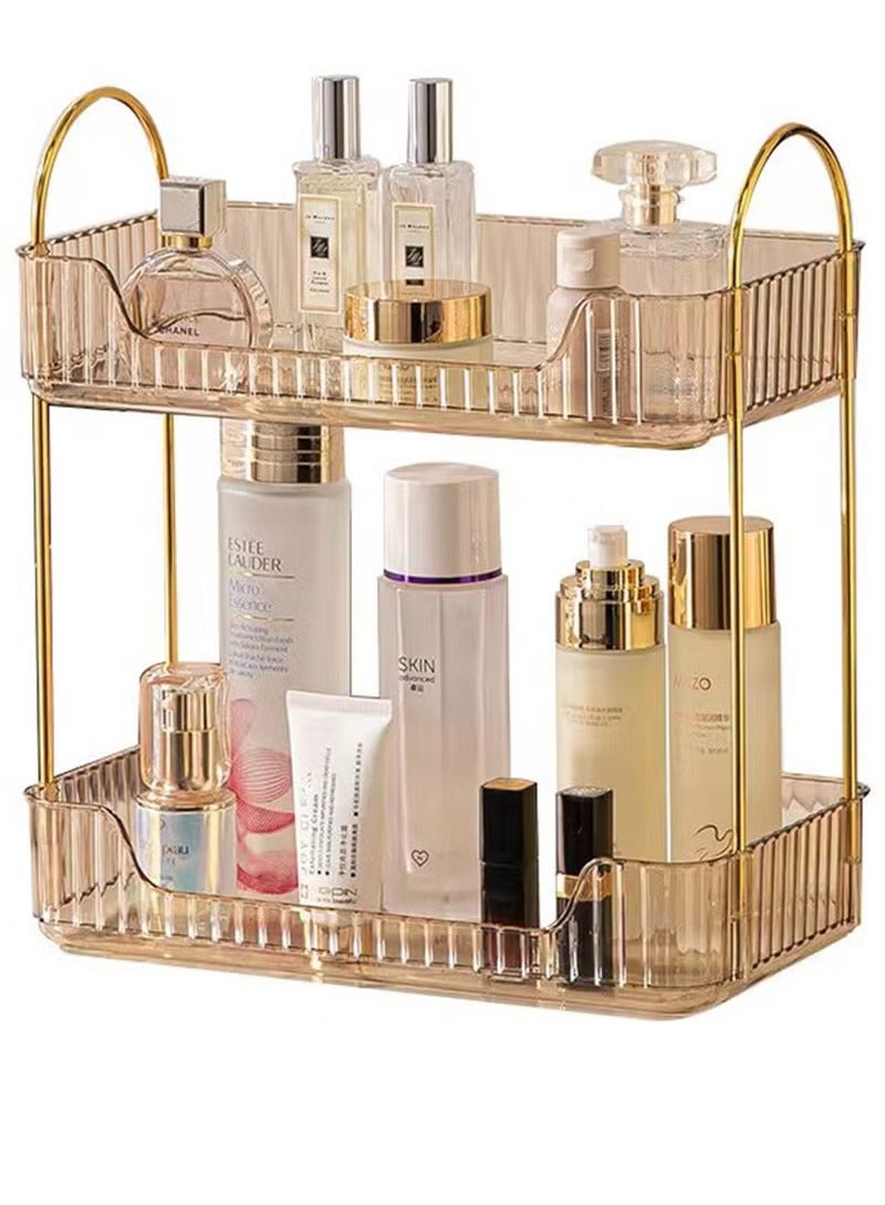 2 Tier-Glod Acrylic Bathroom Countertop Organizer Vanity Counter Organizer Shelf Spice Rack Organizer for Kitchen - Luxury Style Easy to Assemble Higher Layer Spacing Brand Service Great Gift - Image 1
