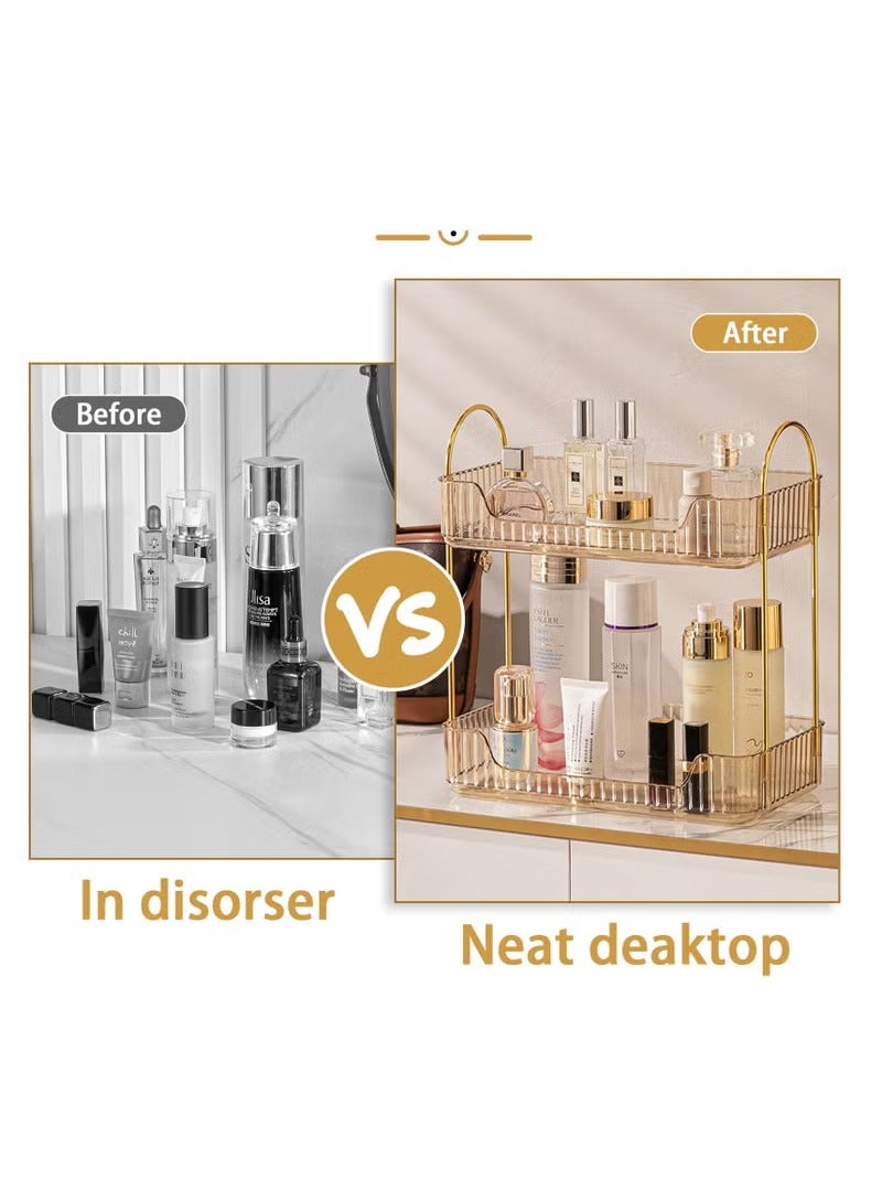 2 Tier-Glod Acrylic Bathroom Countertop Organizer Vanity Counter Organizer Shelf Spice Rack Organizer for Kitchen - Luxury Style Easy to Assemble Higher Layer Spacing Brand Service Great Gift - Image 4