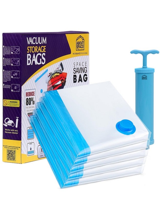 ABOUT SPACE polyamide polyethylene 5 Large Vacuum Bags for Travel with Hand Pump - Airtight, Reusable SPACE Saver Compression Storage Bags for Packing (PP-Blue) - Image 1