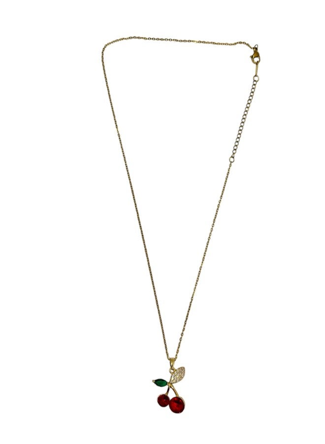 Les Bon Amis Anti Tarnish Cherry Pendant Necklace for Women & Girls | Cute Red Cherry Crystal Pendant with Gold Plated Chain | Trendy Fashion Jewellery | Stylish Gift for Birthday and Valentine - Image 5