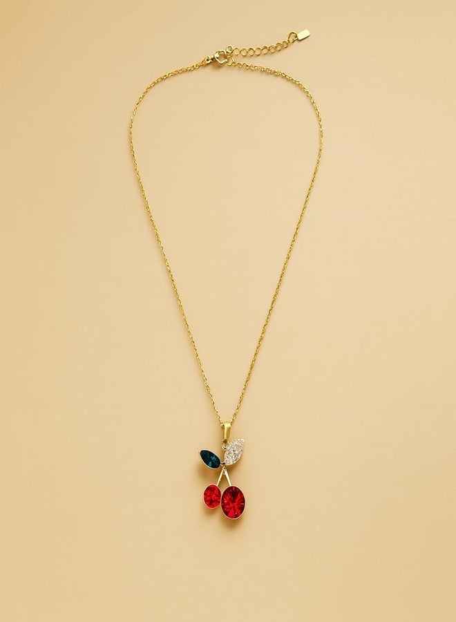 Les Bon Amis Anti Tarnish Cherry Pendant Necklace for Women & Girls | Cute Red Cherry Crystal Pendant with Gold Plated Chain | Trendy Fashion Jewellery | Stylish Gift for Birthday and Valentine - Image 2