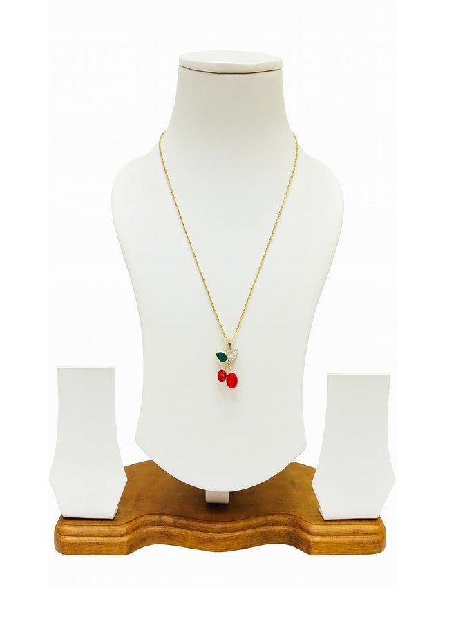 Les Bon Amis Anti Tarnish Cherry Pendant Necklace for Women & Girls | Cute Red Cherry Crystal Pendant with Gold Plated Chain | Trendy Fashion Jewellery | Stylish Gift for Birthday and Valentine - Image 1