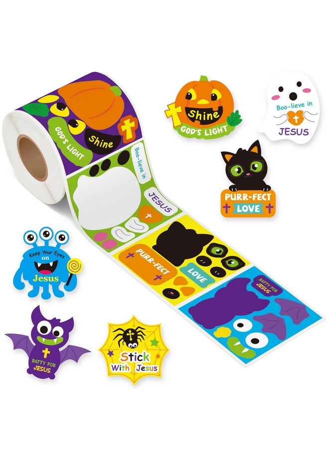Haooryx 300Pcs Religious Make A Halloween Scene Sticker Roll, Make Your Own Pumpkin Ghost Bat Face Diy Sticker, Mix And Match Christian Religious Halloween Theme Sticker For Vbs Sunday School Supply - Image 1