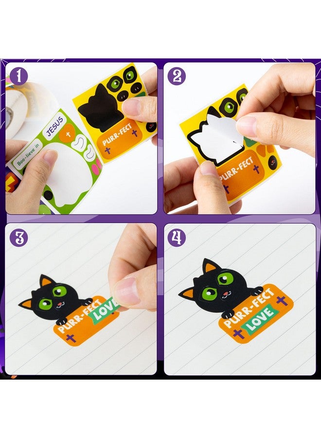 Haooryx 300Pcs Religious Make A Halloween Scene Sticker Roll, Make Your Own Pumpkin Ghost Bat Face Diy Sticker, Mix And Match Christian Religious Halloween Theme Sticker For Vbs Sunday School Supply - Image 4