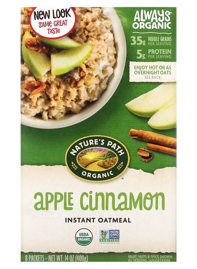 دقيق الشوفان العضوي الفوري بنكهة التفاح والقرفة 8 عبوات 14 أونصة (400 جرام)