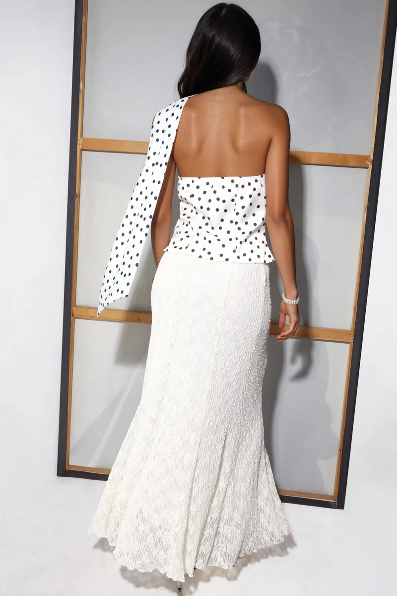 Hiccup Cream Natural High Waist Lace Maxi Skirt for Women | Best Price UAE