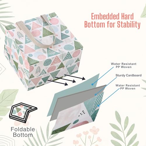 VENO 4 Pack Reusable Grocery Bags, Heavy-Duty Shopping Bags with Handles, for Shopping Cart with Hard Bottom to Stand Upright, Foldable (Pastel Forest, 4 Pack) - Image 4