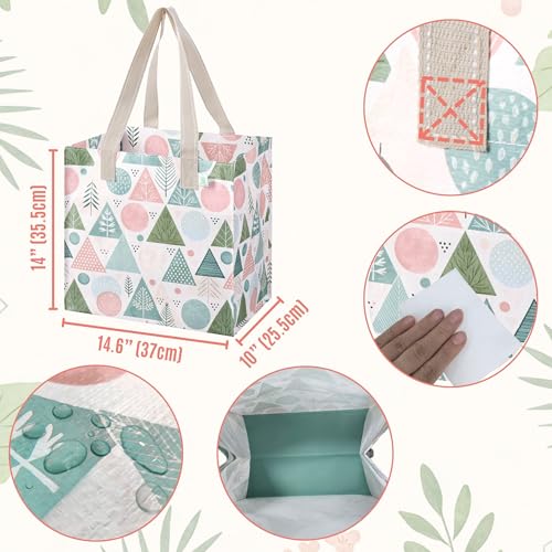 VENO 4 Pack Reusable Grocery Bags, Heavy-Duty Shopping Bags with Handles, for Shopping Cart with Hard Bottom to Stand Upright, Foldable (Pastel Forest, 4 Pack) - Image 3
