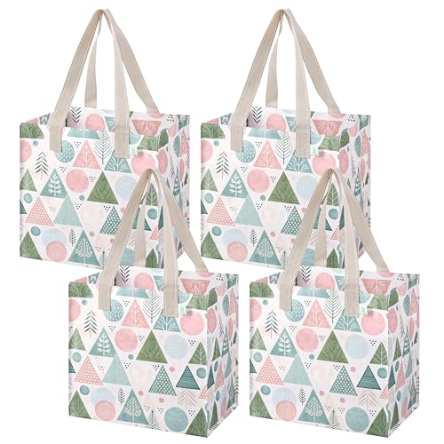 VENO 4 Pack Reusable Grocery Bags, Heavy-Duty Shopping Bags with Handles, for Shopping Cart with Hard Bottom to Stand Upright, Foldable (Pastel Forest, 4 Pack) - Image 1