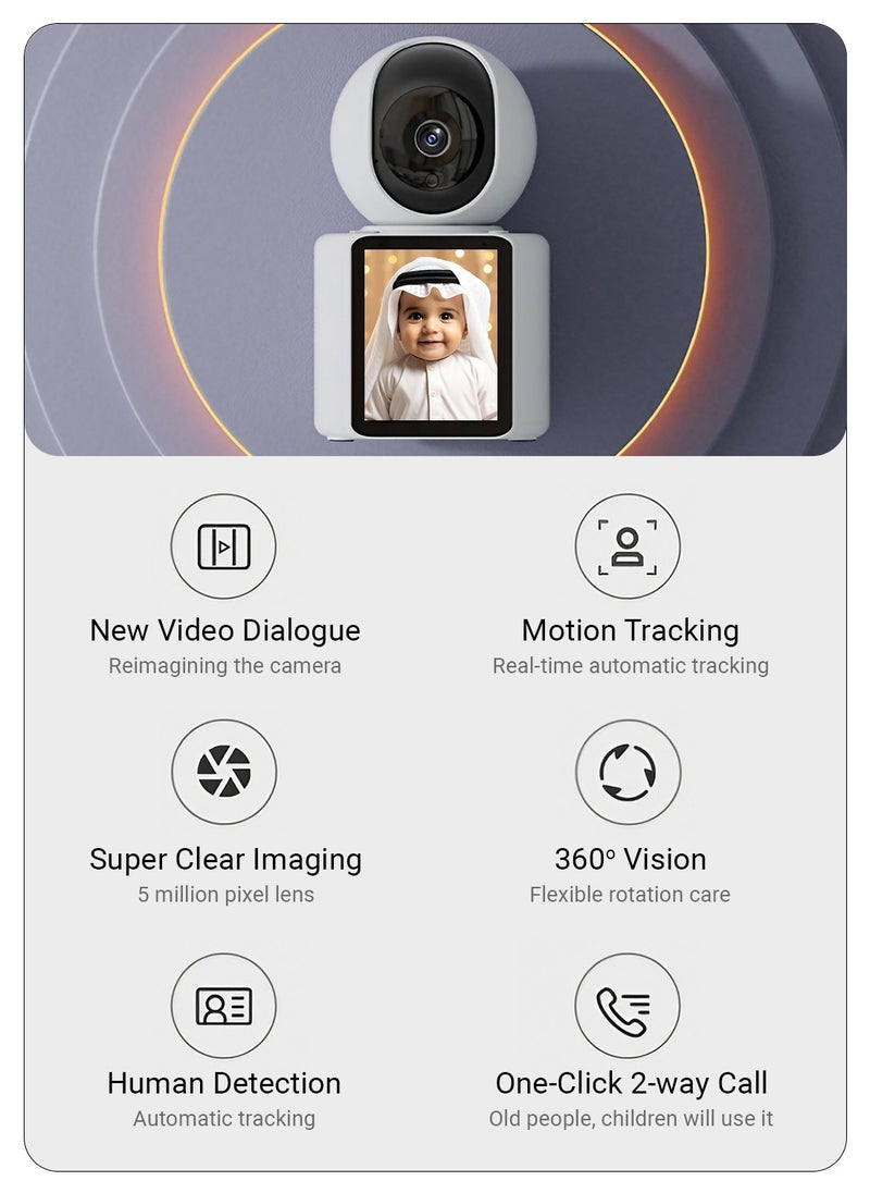 Sekyo - Sekyo Smart Video Calling Baby Monitor Camera with Screen - 1 Click Call, Two-Way Video Calling, 360° View | Motion Sensor, Night Vision, App Alert Indoor Pet Monitoring, Ideal for Baby Monitor, Pet Camera - Image 1