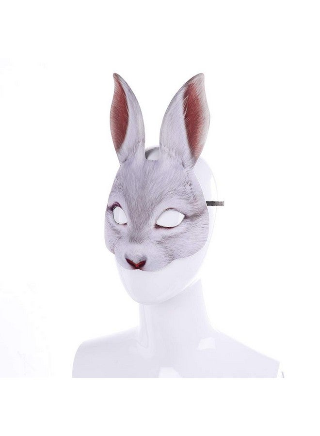 Hosfairy 1Pcs Half Face Animal Mask Rabbit Mask Horror Rabbit Mask For Halloween Easter Costume Party Cosplay Props (White) - Image 5