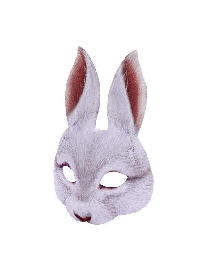 Hosfairy 1Pcs Half Face Animal Mask Rabbit Mask Horror Rabbit Mask For Halloween Easter Costume Party Cosplay Props (White) - Image 4