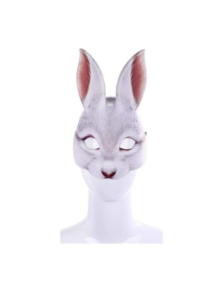 Hosfairy 1Pcs Half Face Animal Mask Rabbit Mask Horror Rabbit Mask For Halloween Easter Costume Party Cosplay Props (White) - Image 3