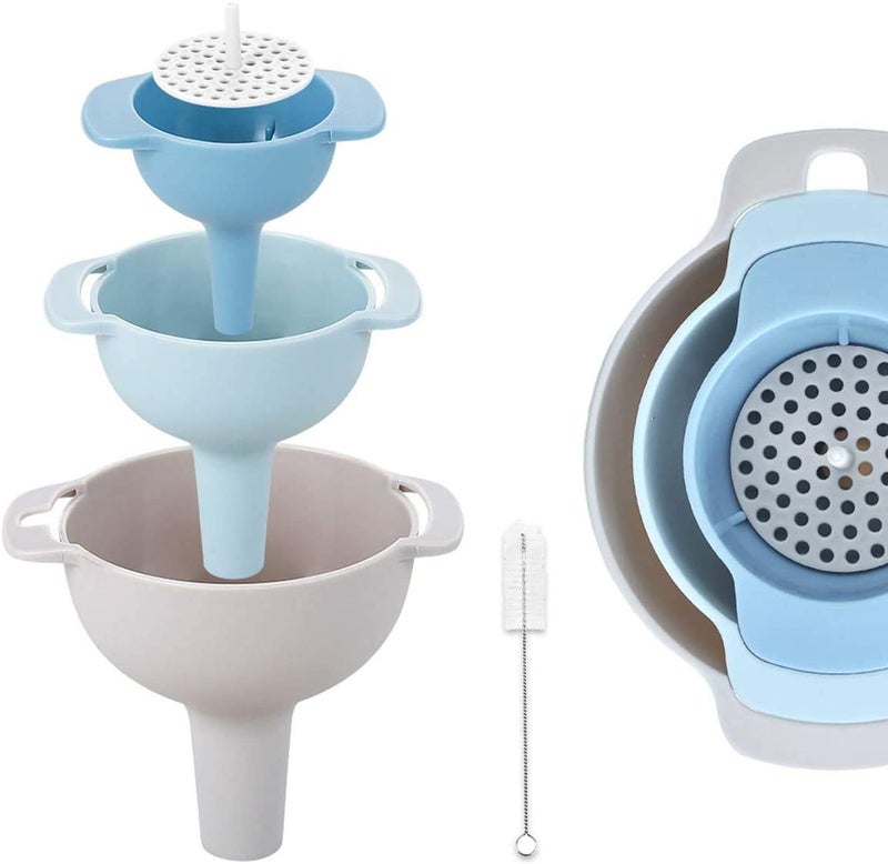 KPNG 3 Piece Kitchen Funnel with Detachable Strainer/Filter for Easy Transfer of Cooking Oil, Water, Powder, Sauce, Sanitiser. (Pack of 3pcs + Detachable Filter) - Image 2