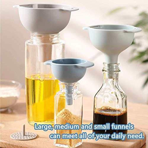 KPNG 3 Piece Kitchen Funnel with Detachable Strainer/Filter for Easy Transfer of Cooking Oil, Water, Powder, Sauce, Sanitiser. (Pack of 3pcs + Detachable Filter) - Image 3