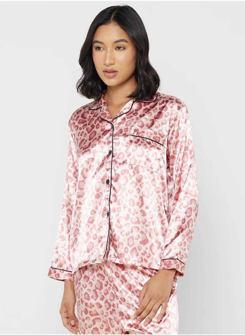 جينجر Leopard Print Shirt & Pyjama Set